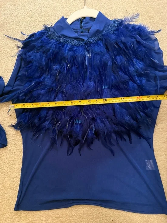 Royal Blue Feather-Trim Mesh Top - Picture 8 of 8